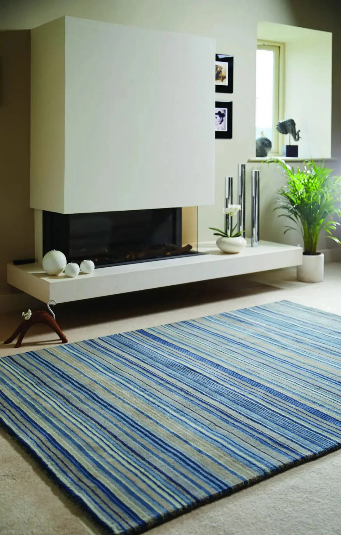 Fine Stripe Blue Beige