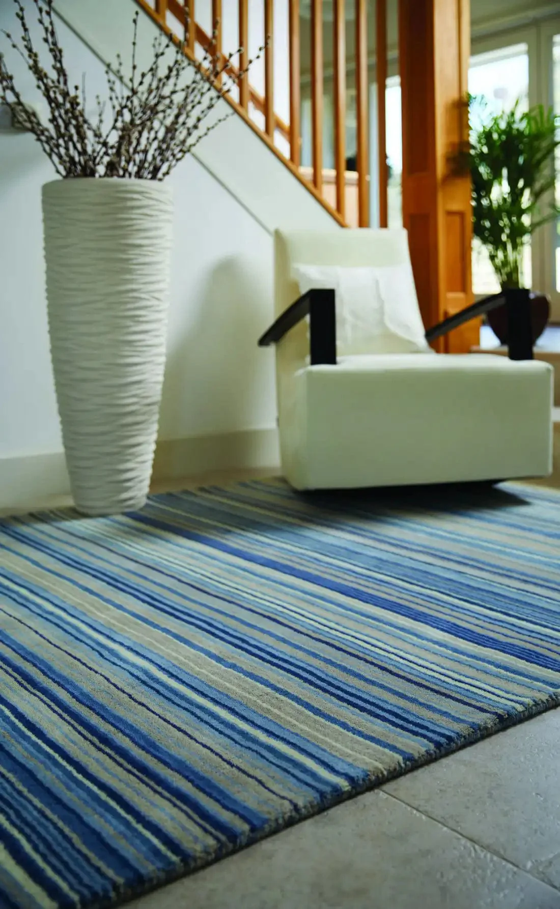 Fine Stripe Blue Beige - Image 2