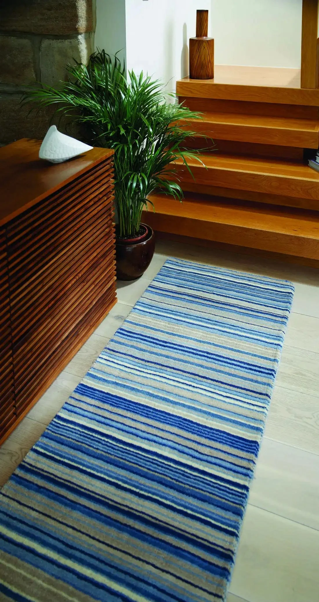Fine Stripe Blue Beige - Image 3