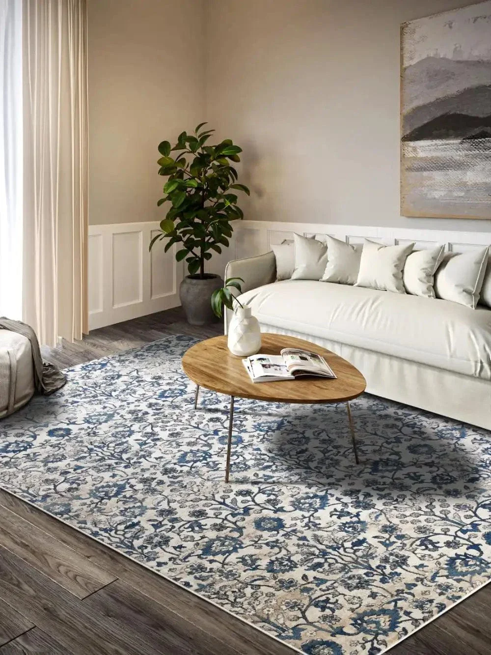 Kollektion 1869 106120 Cream Blue Rug - Image 2