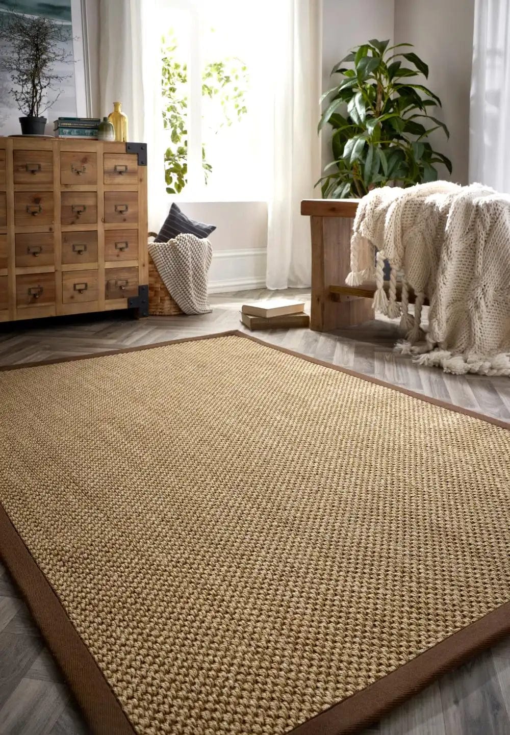 Origins Sisal Warm Natural with Dark Brown Border