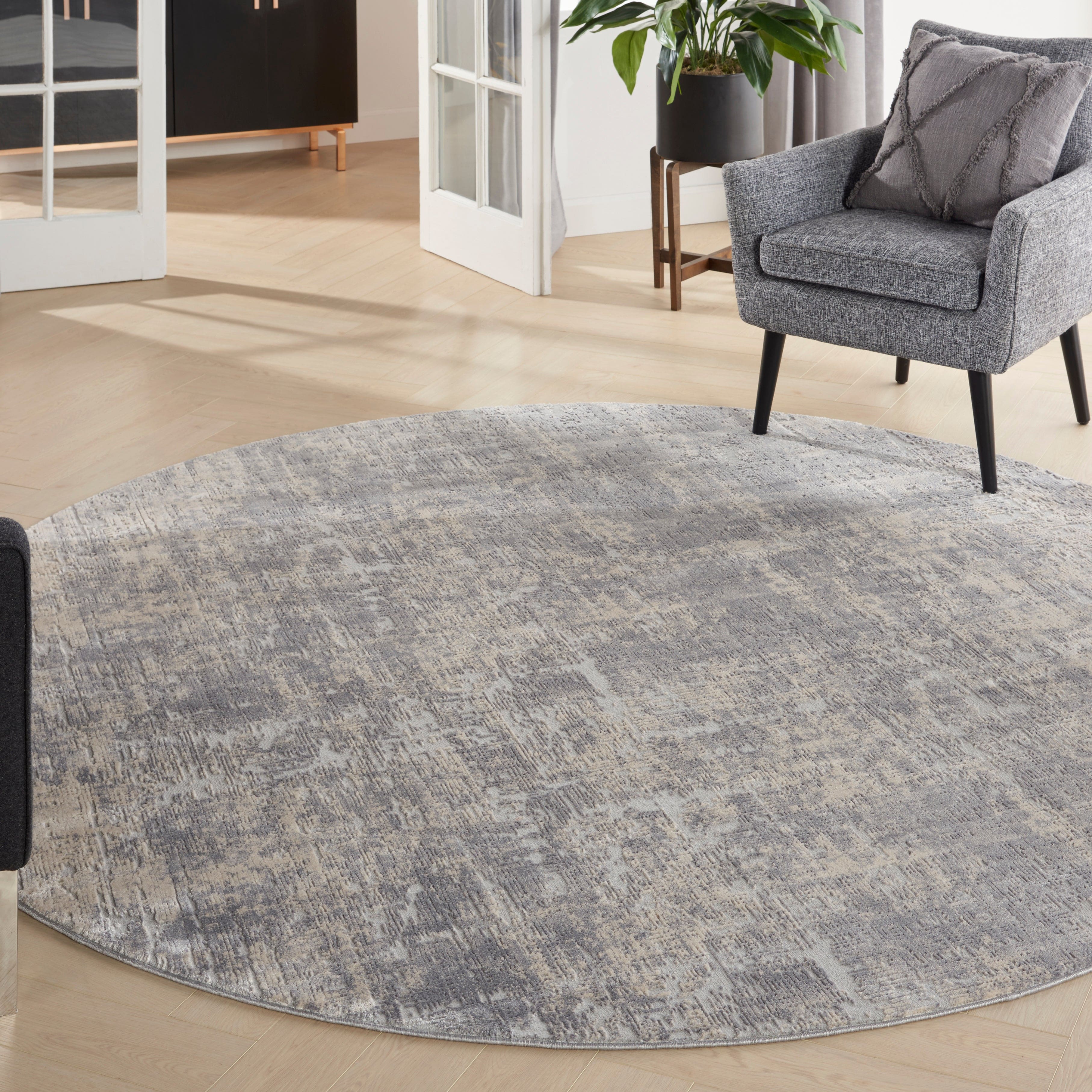 Rustic Textures RUS01 Ivory Silver Round