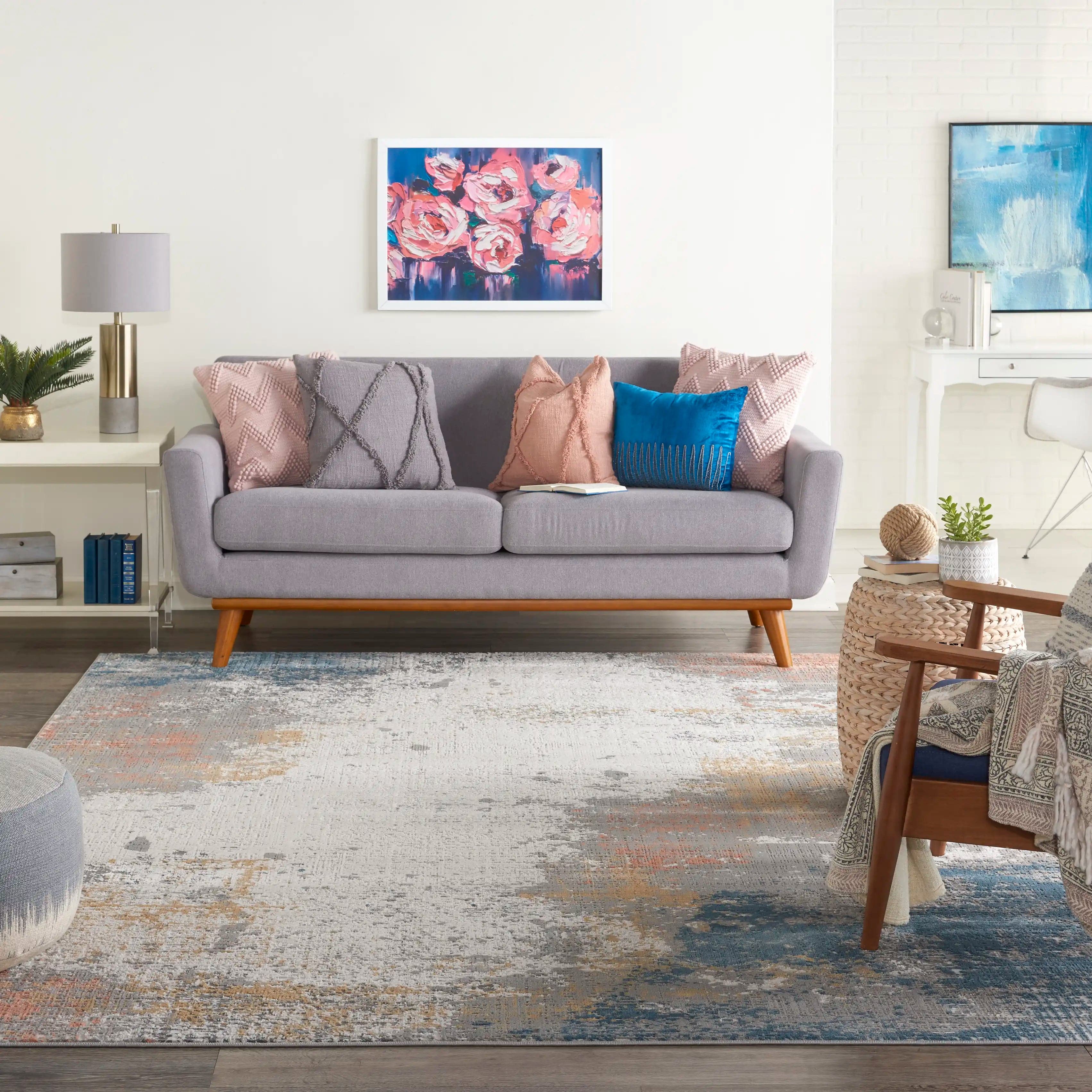 Rustic Textures RUS13 Grey Blue Runner