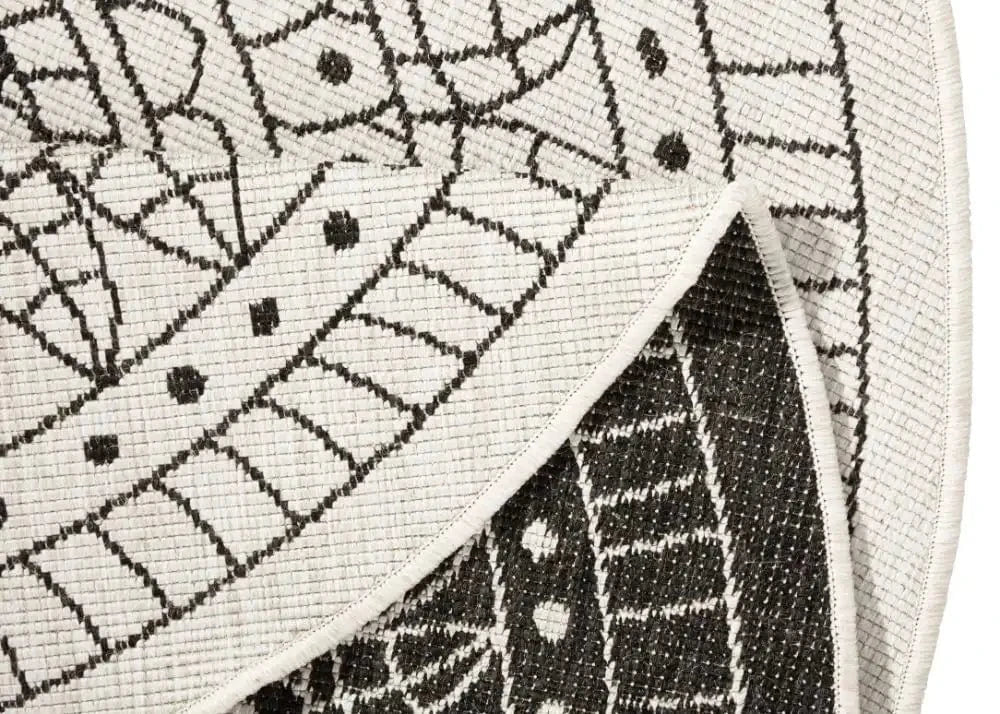 Twin Reversible Circles Indoor Outdoor 103101 Black Cream Rug - Image 2